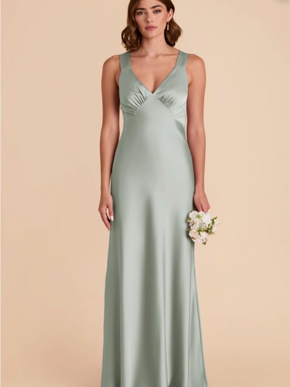 Birdy Grey  Sage Satin V-Neck Sleeveless bridesmaid formal